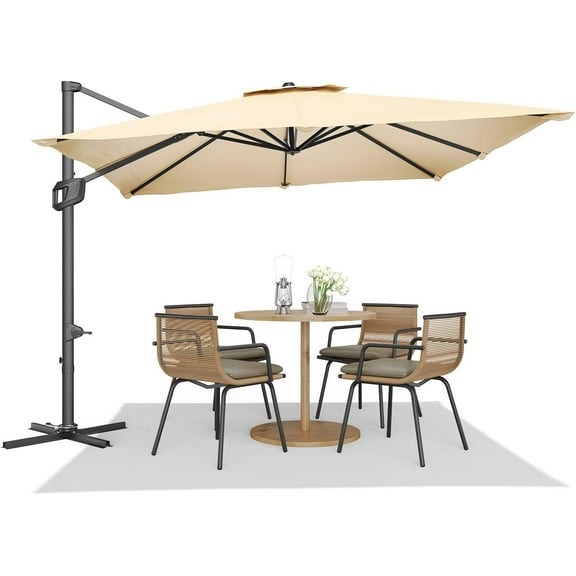 10x10 FT Cantilever Patio Umbrella, 360 Rotation Offset Hanging, Large Rectangle Outdoor Umbrella, Fade Resistant Waterproof Recycled Fabric Canopy for Patio Deck Pool Backyard