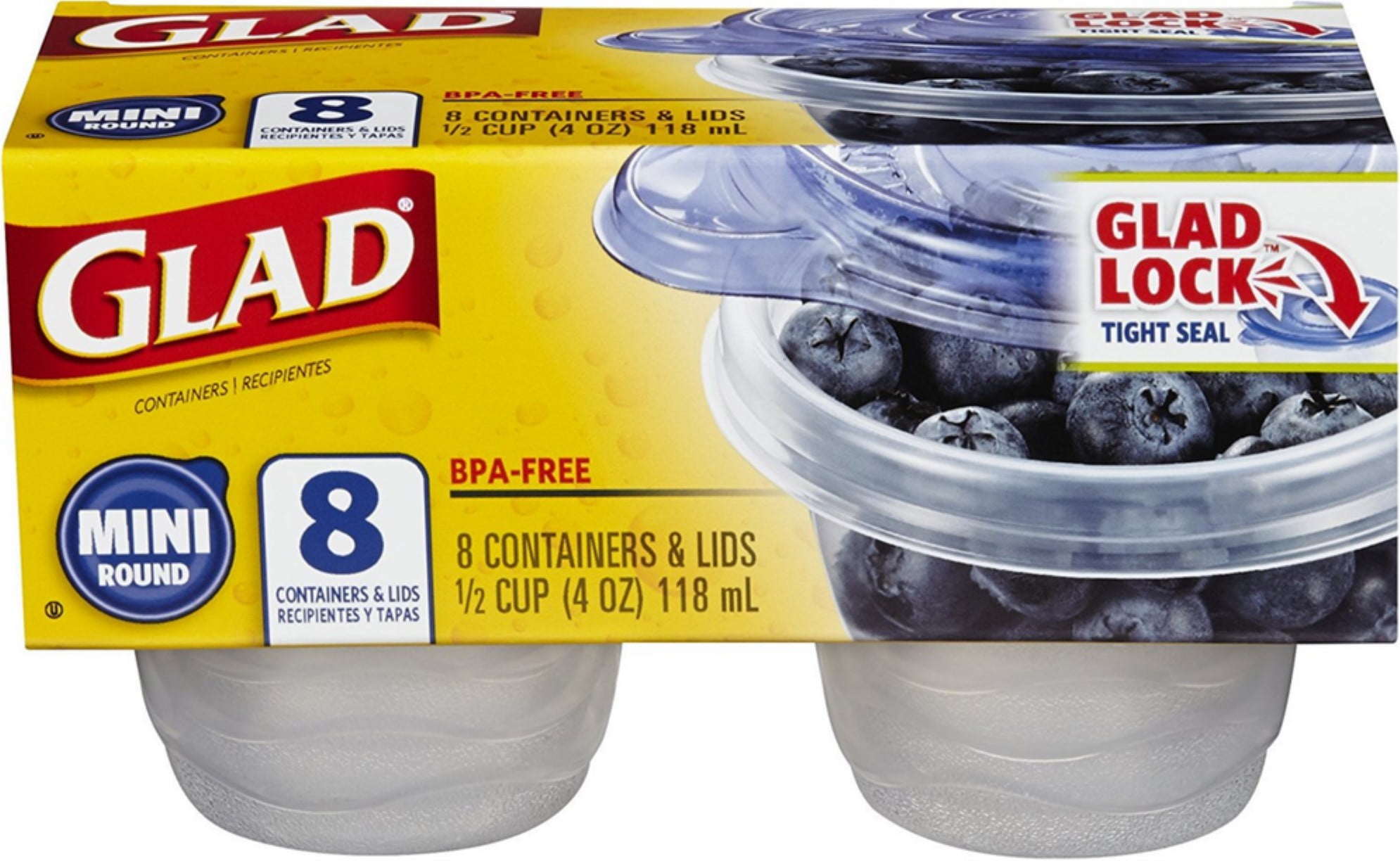 Glad Mini Round BPA Free 4 oz Containers 8 ea (Pack of 2)