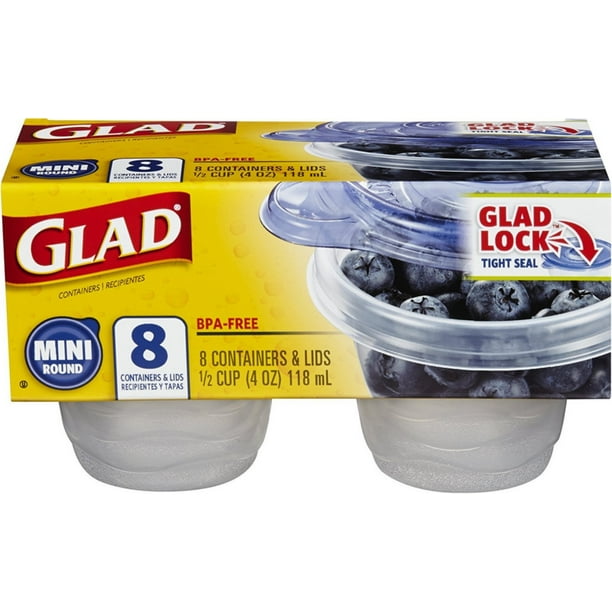 Glad Mini Round BPA Free 4 oz Containers 8 ea (Pack of 2) Walmart
