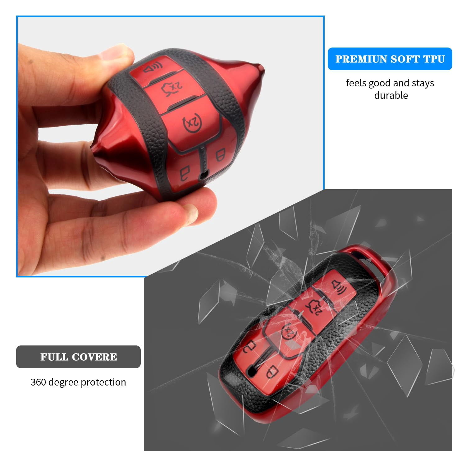 For Ford Key Fob Cover with Keychain, Shell Compatible with Ford Explorer, F150, Lincoln MKC, MKX, MKZ, Fusion, Mustang, Edge Remote Vehicle Accessories