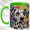 Green, variant on Mosaic Spotted Dog Coffee Mug, Floral Pet Mug, Ceramic 11 oz