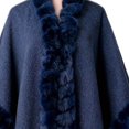 thumbnail image 5 of Women Poncho Fleece Cape Collar Knitted Cardigan Sweater Batwing Long Sleeve Shawl Wrap Coat Oversized Cloak Navy-E Free Size, 5 of 5