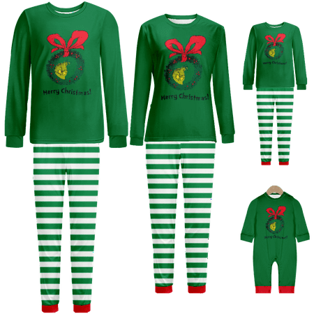 

Family Christmas Pajamas Sets The Grinch Stripe Print Sizes Baby-Kids-Adult-Pet 2-Piece Top and Pants Bodysuits Clothes Pajamas Set