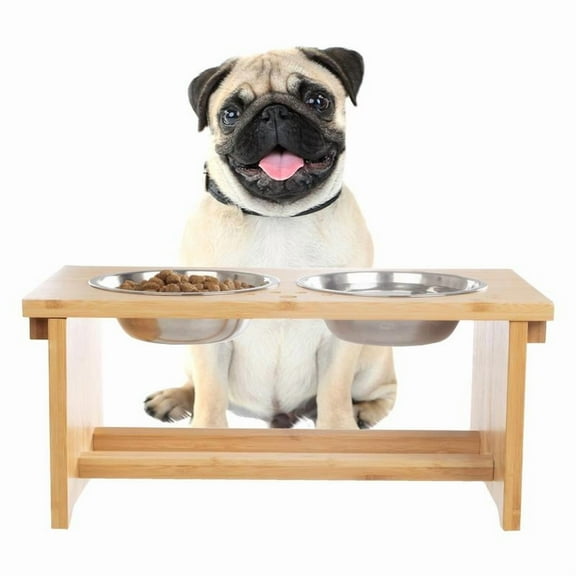 Nonslip Bamboo Elevated Dog Bowl Set