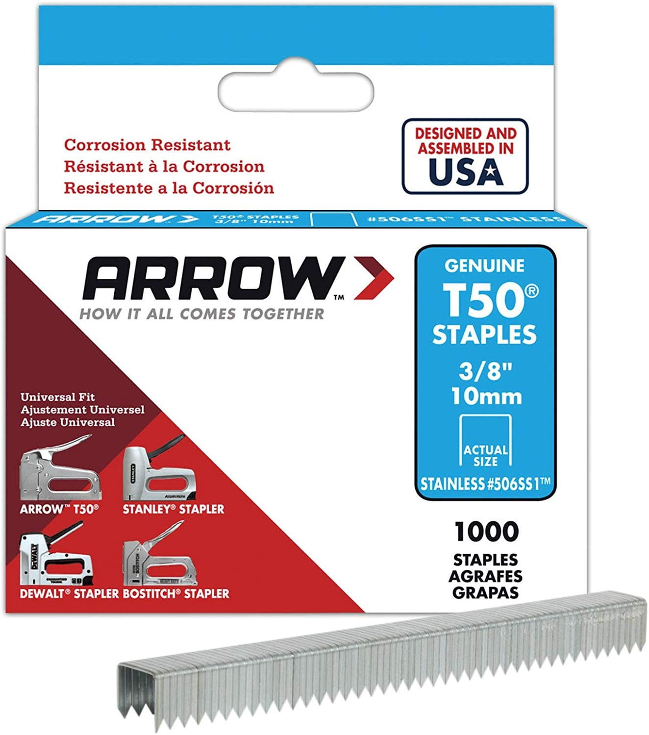 ARROW T50 Staples Box 1000 Stainless Steel 508ss 12mm 1/2in 