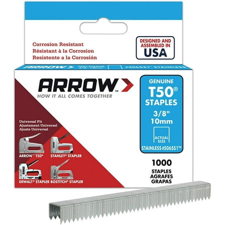 

Arrow Fastener 506SS1 Genuine T50 Stainless Steel 3/8-Inch Staples 1 000-Pack