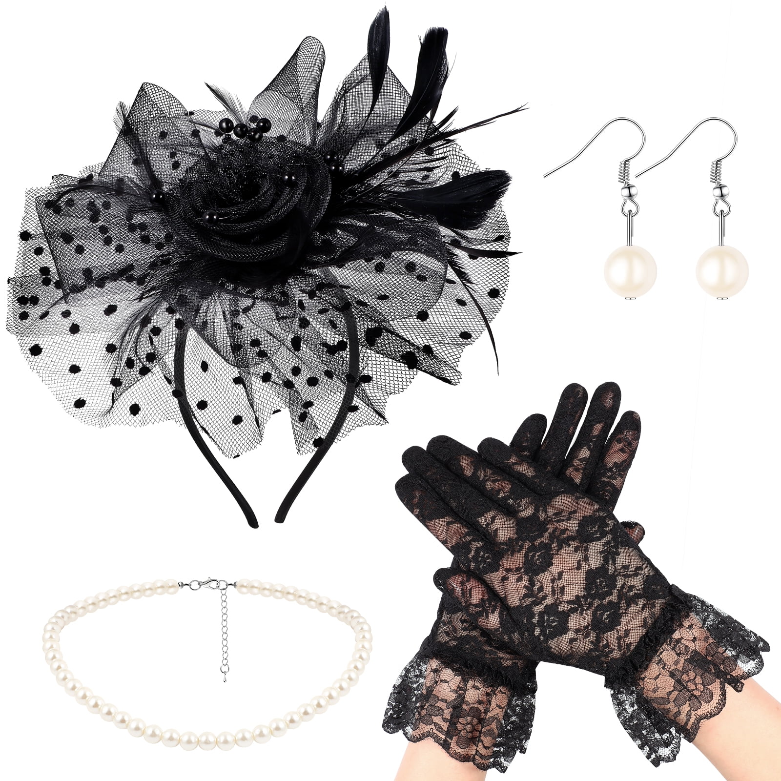 Party Tea Women Fascinators Fascinator Headband Hats Gloves Hat Set