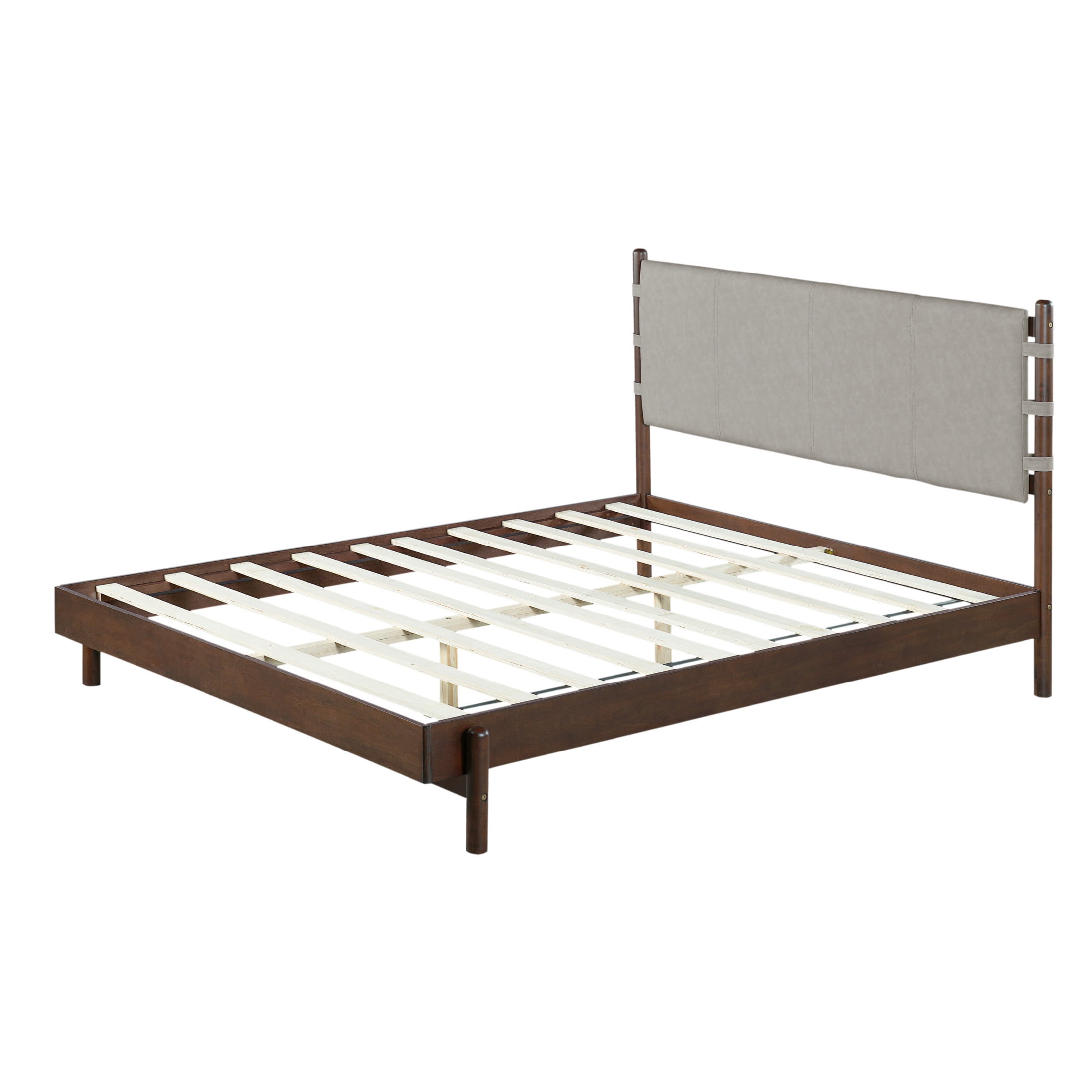 Christopher Knight Home Queen Upholstered Platform Bed with Solid Wood Frame, Walnut and Light Grey