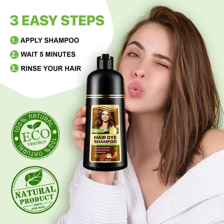 YECUCE Chestnut Brown 3-In-1 Hair Dye Shampoo for Gray Coverage