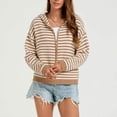 thumbnail image 4 of Gamivast Striped Hoodies for Women Zip up Knit Cardigan Sweaters Long Sleeve Casual Drop Shoulder Fall Outerwear Lightweight Comfy Jackets Khaki S, 4 of 7