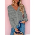 thumbnail image 3 of Cropped Cardigan Sweaters for Women Long Sleeve Crochet Knit Shrug Open Front V-Neck Button up Tops, 3 of 9
