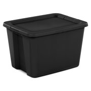 Sterilite Large Storage Bin, 18 Gallon Plastic Storage Container with Snap-On Lid, Black