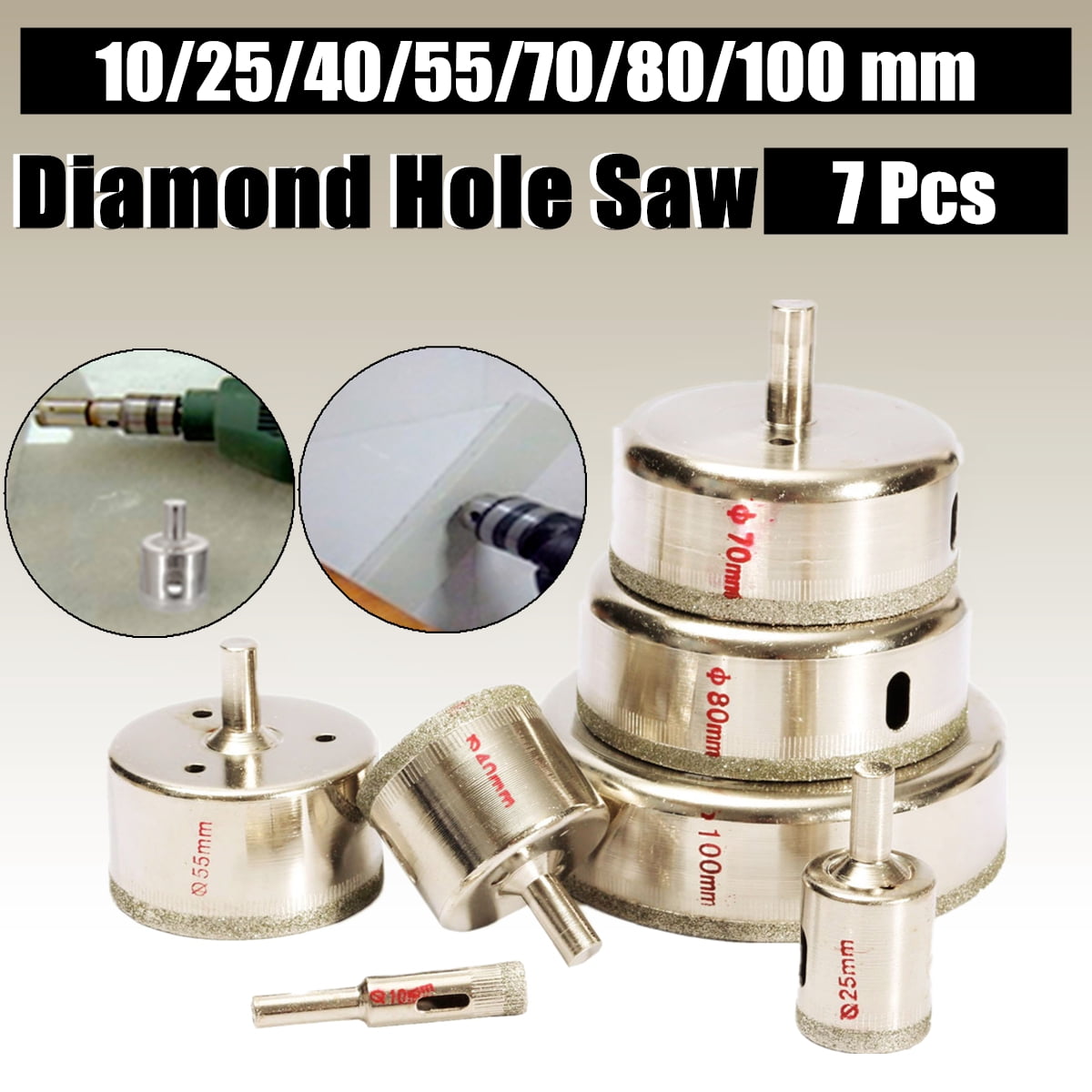 7x/Set10100mm Diamond Hole Saw Tile Ceramic Tile & Glass Drills Glass