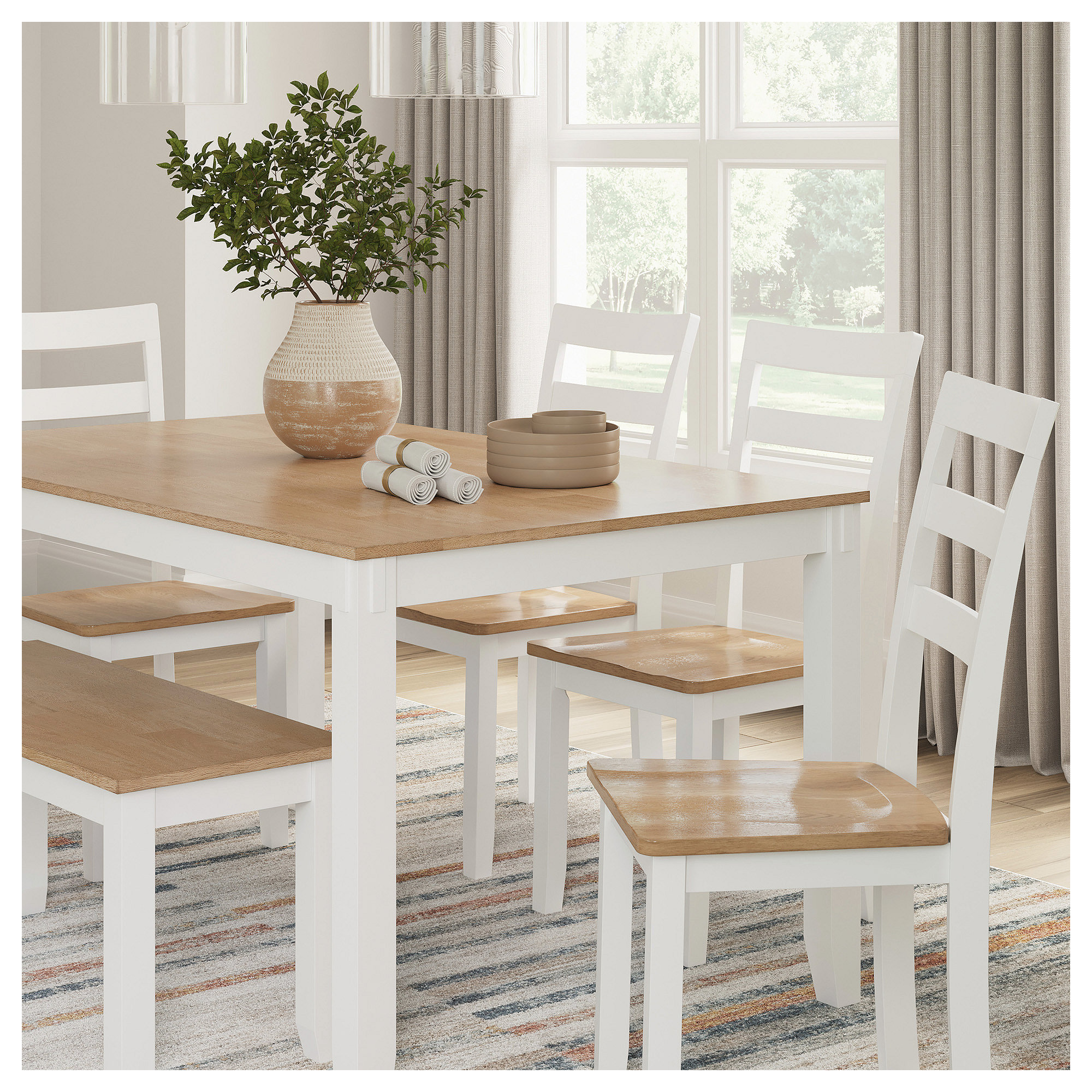 Signature Design by Ashley Gesthaven Natural & White Dining Table Set - Set of 6