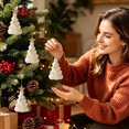 thumbnail image 4 of Flocked Christmas Tree Ornaments Velvet Mini Hanging Xmas Decor with Gold Star Holiday Party Decoration, Multicolor, 4.33 In, 4 of 7