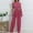 Hot Pink, variant on Abomasnow Women's 2 Piece Ribbed Outfits Lounge Sets Short Sleeve Belted Crop Tops Wide Leg Pant Sets Casual Tracksuit Set