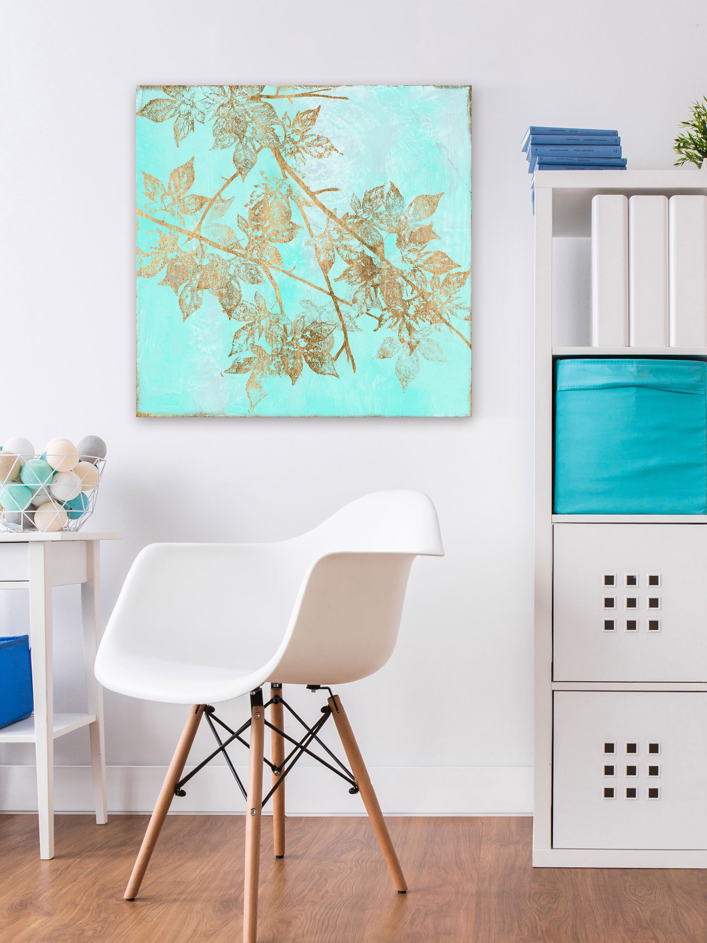 "Aqua & Gold Maple I" Painting Print on Wrapped Canvas