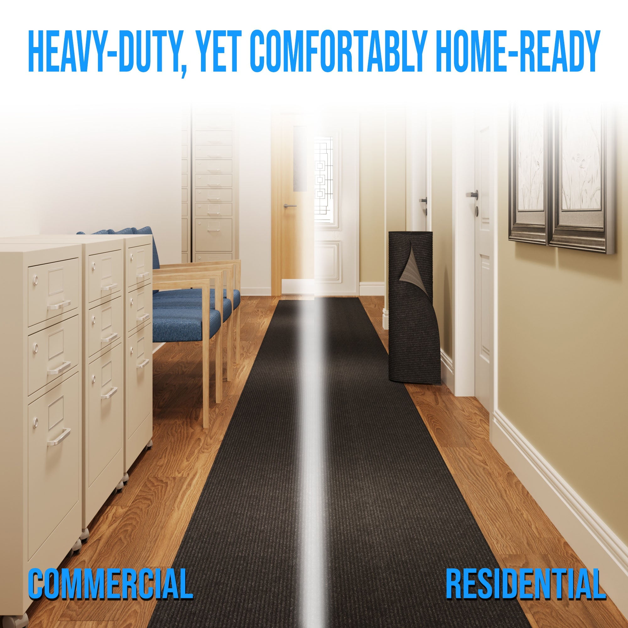 24 in. Wide x Cut-to-Length – Non-Slip, All-Weather, Heavy-Duty Utility Runner Rug – Absorbent, Dirt-Trapping, Kid and Pet Safe for Entryways and High-Traffic Areas, Gray