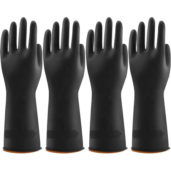 4 Pairs Black Rubber Dishwashing Gloves - Reusable Cleaning Gloves for Kitchen, Household, Anti-Slip, Flexible & Long-Lasting (Medium)