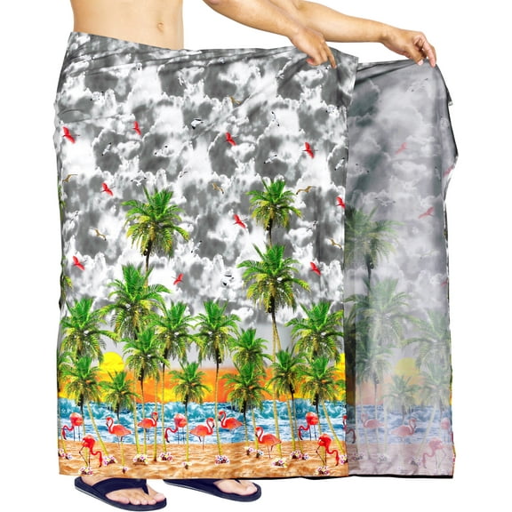 LA LEELA Men's Swim Trunk Beachwear Sarong Pareo Wrap One Size Slate, Beach Summer Vacation Aloha