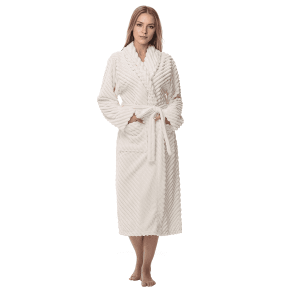 Enwphrey Cream Women Robe Soft Cozy Warm Bathrobe Ladies Long Fleece Plush Comfy Spa Housecoat Lightweight Robe for Women(S/M,Cream)