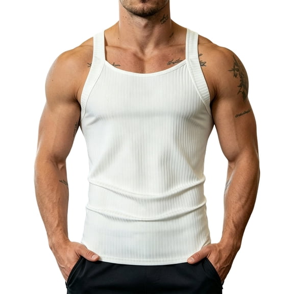 JTSRKL Ribbed Tank Tops for Men Slim Fit Sleeveless Textured Lightweight Breathable Shirts Stretchy Summer Training Beach Soft Fit Wear Tees