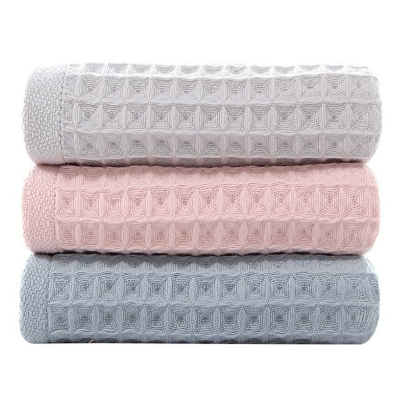 3-Pack Face, Guest & Tea Towels, Absorbent, 25x50 cm, Pink, Green, Grey Soft Cotton Waffle Towel Set