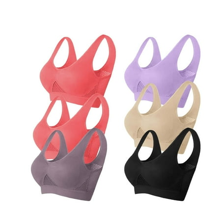 TrendVibe365 Sports Bras for Women Padded Pack of 6 Mesh Wireless Push up Bralettes Padded U Back Wide Strap Supportive Bustier Full Coverage Crop Tank Top Sexy Lingerie Red L