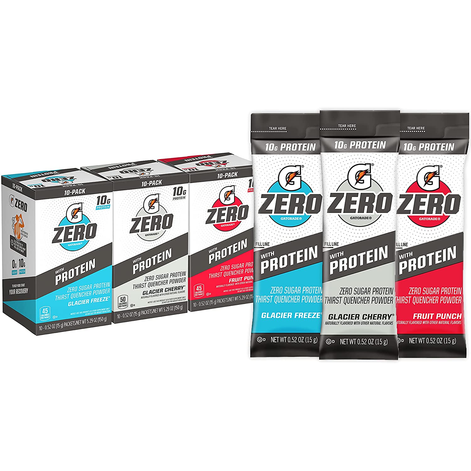 Gatorade Zero With Protein Powder Sticks, 10G Whey Protein Isolate, Zero Sugar, Electrolytes, 3