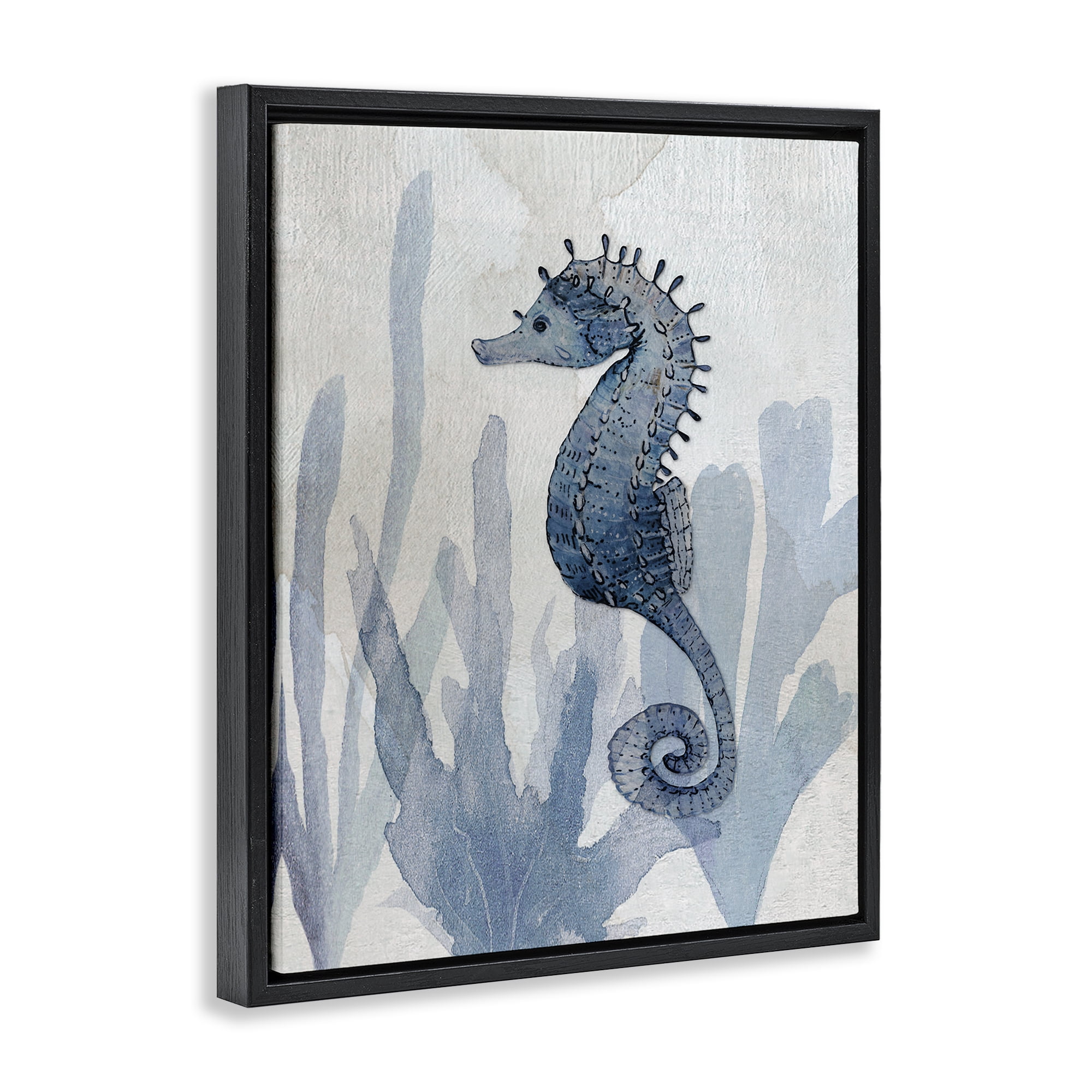 Stupell Industries Organic Seaweed & Seahorse Black Framed Floater Canvas Wall Art, design by Susan Jill