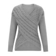 thumbnail image 3 of Sweaters for Women 2025 Deep V Neck Long Sleeve Cross Wrap Front Cable Knit Slim Jumper Tops Womens Pullover Sweaters, 3 of 6