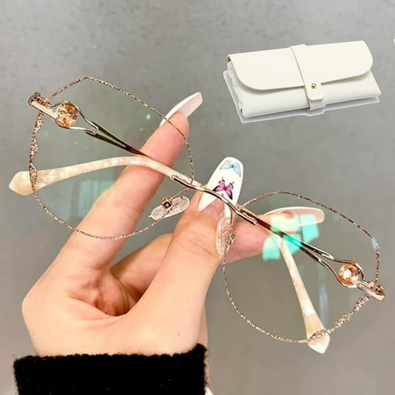 Women's Diamond Rimless Anti-Blue Light Presbyopia Glasses,Women's Progressive Fashion Anti-Blue Light Reading Glasses