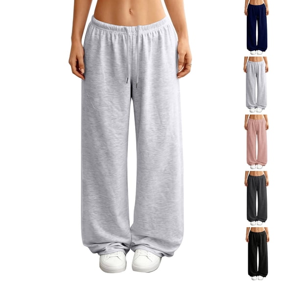 Baggy Wide Leg Sweatpants Women Lightweight Low Rise Sweatpants with Pockets Comfy Spring Yoga Pants Cotton Joggers Gray XL