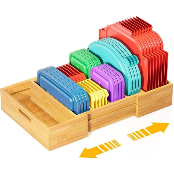 Semiocthome Drawer Organizer Bamboo Expandable Lid Organizer with 3 Adjustable Divider,Kitchen,Natural