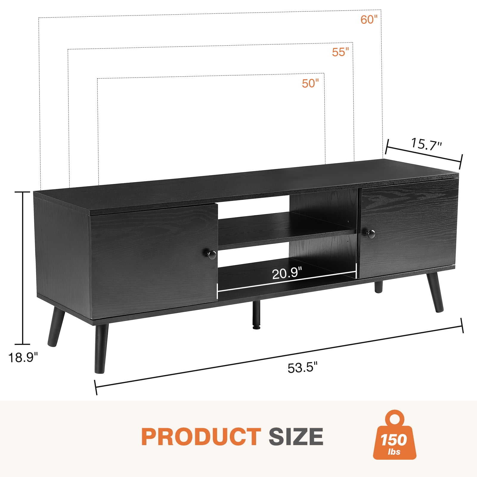 Aukfa TV Stand for TVs up to 60", TV Storage Cabinet for Living Room Bedroom, Black
