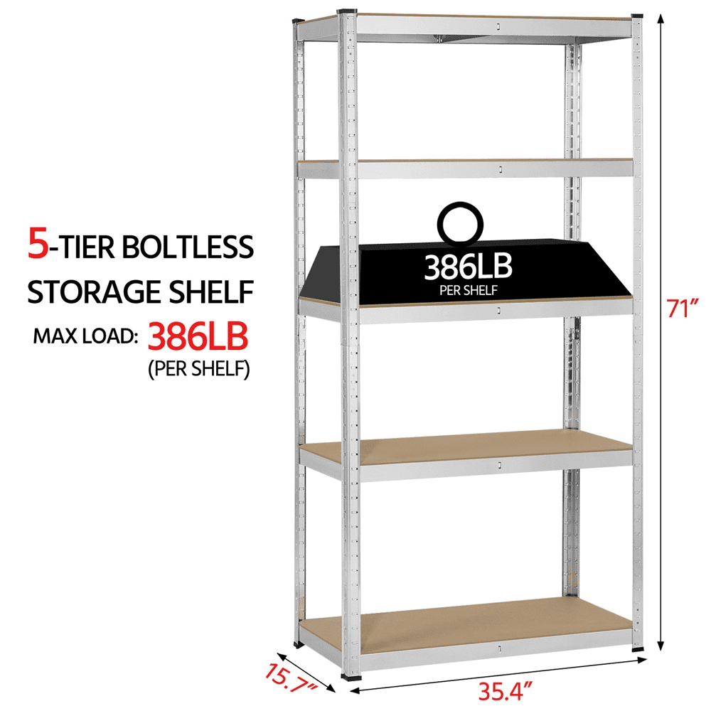 Fullfurnique 71″ Height Metal Storage Rack with Adjustable Shelves, Silver