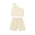 thumbnail image 2 of YTDSCS Toddler Baby Girls Summer Clothes 2PCS Sets 9 Months - 4 Years Solid Color One Shoulder Sleeveless Vest Tops Elastic Shorts Casual Outfits, 2 of 9