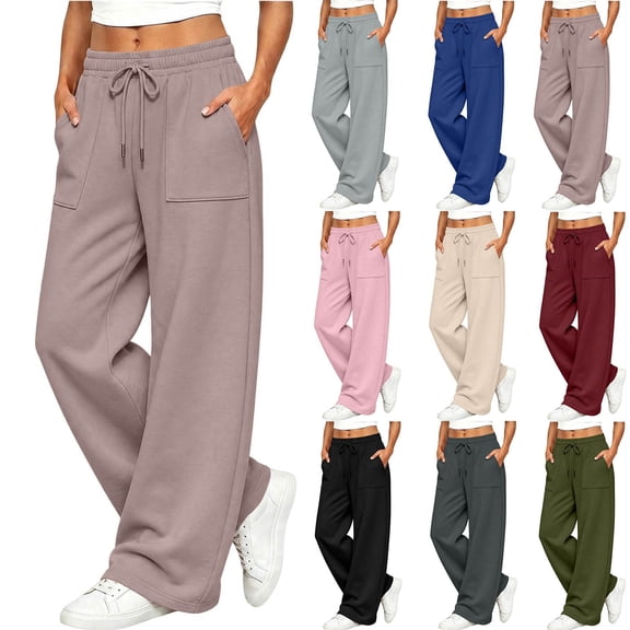 TARIENDY Wide Leg Sweatpants Women Athletic Work Trousers Plain Color Drawstring Waisted Outdoor Sweatpant with Pockets Red