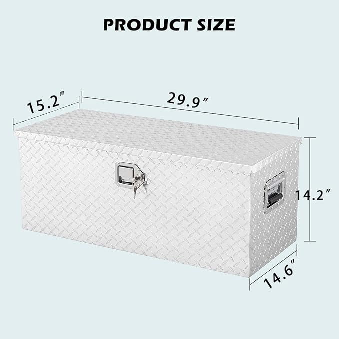 30 Inch Heavy Duty Aluminum Diamond Plate Tool Box Pick Up Truck Bed RV Trailer Toolbox Waterproof Square Storage Organizer with Side Handle, Lock and Keys -30"x 15"x 14", Sliver