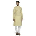thumbnail image 1 of Ethnix Men's Mandarin Collar Solid Textured Staple Kurta Pajama 2-piece set; Light Yellow; SM, 1 of 5