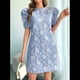 thumbnail image 4 of Vestido Corto Bohemio de Verano con Mangas Abullonadas y Estampado Floral para Mujer, Cintura Alta Azul XXL, 4 of 7