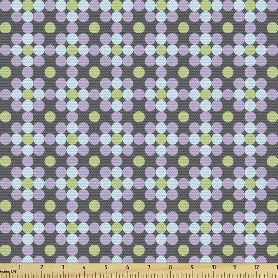 Abstract Fabric by the Yard, Visual Echo of Symmetrical Design with Dots 70's Style Pattern, Decorative Upholstery Fabric for Sofas and Home Accents, Purpleblue and Pistachio Green by Ambesonne