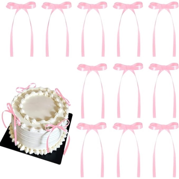 Bow Cake Topper Pink Decorations Picks for Birthday and Wedding Supplies 20 Pack
