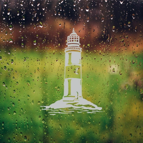 Etched Glass Vinyl Shower Door Decal - Lake Lighthouse Design