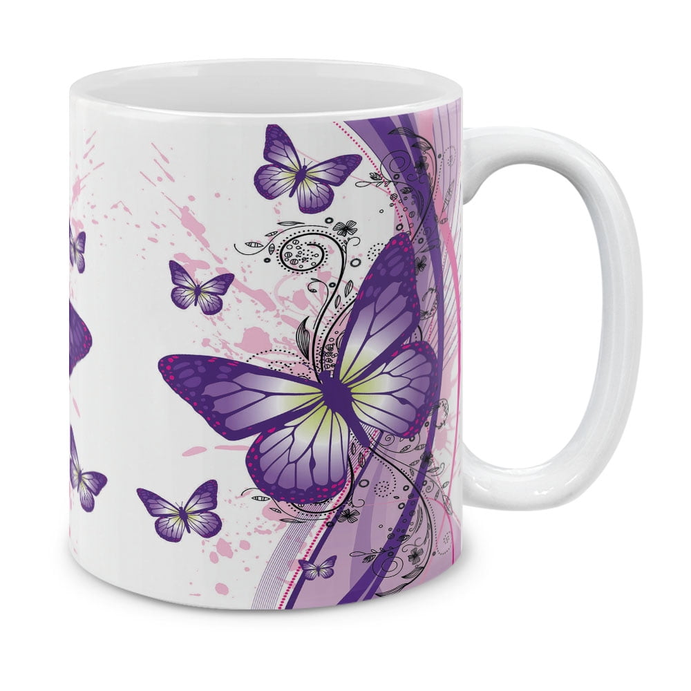 MUGBREW 11 Oz Ceramic Tea Cup Coffee Mug, 2 Tone Purple Butterfly