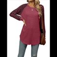 thumbnail image 3 of Blusas Tipo Túnica A Rayas para Mujer, Camisas Casuales de Larga, Jersey de Cuello Redondo. Vino Tinto L, 3 of 9
