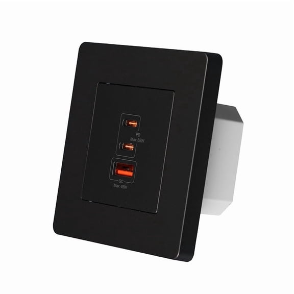 65W Fast Charging PD3.0 Wall Electrical Outlet Charger GaN Socket 3 Ports Type C USB A OverTemp Protection B,1 * 65W Fast Charging GaN Socket,Black