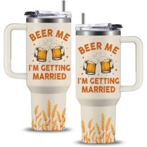 Beer Me, I'm Getting Married/Groom Groomsmen Funny Bachelor Party Joke Wedding Stainless Steel Coffee Tumbler Cup With Handle And Straw, Bachelor Gifts for Men 40oz