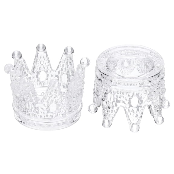 Uxcell 2 Pack Tealight Candle Holder, 3 Inch Glass Crown Candle Holder Incense Holder Candlestick for Tea Light Aromatherapy Wedding Table Centerpiece, Clear