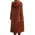 thumbnail image 4 of Hfyihgf Women's Winter Coats Fuzzy Fleece Long Hooded Jackets Button Down Sherpa Faux Fur Warm Long Outwear with Pockets Brown S, 4 of 7